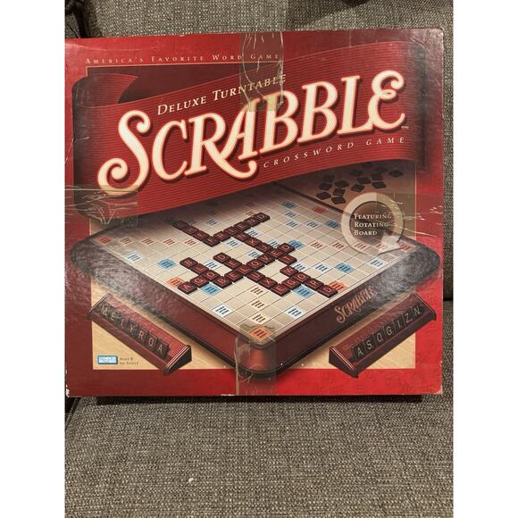 Vtg Scrabble Crossword Board Game Deluxe Edition Rotating Turntable 2001 Read - Picture 6 of 16